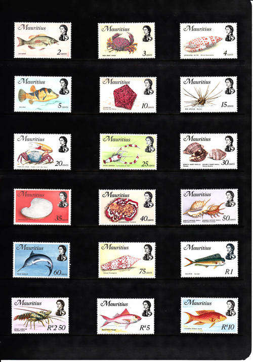 MAURITIUS SG 382-399: 1969 QE II DEFINITIVE FISH SET OF 18. U/MINT (**)