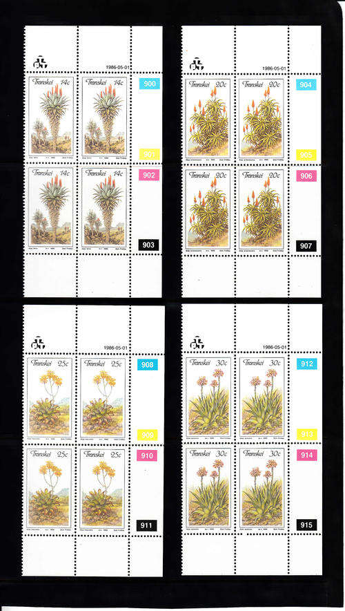 TRANSKEI SACC 187-190: 1.5.1986 -  ALOES SET OF 4 CONTROLS. U/MINT (**)