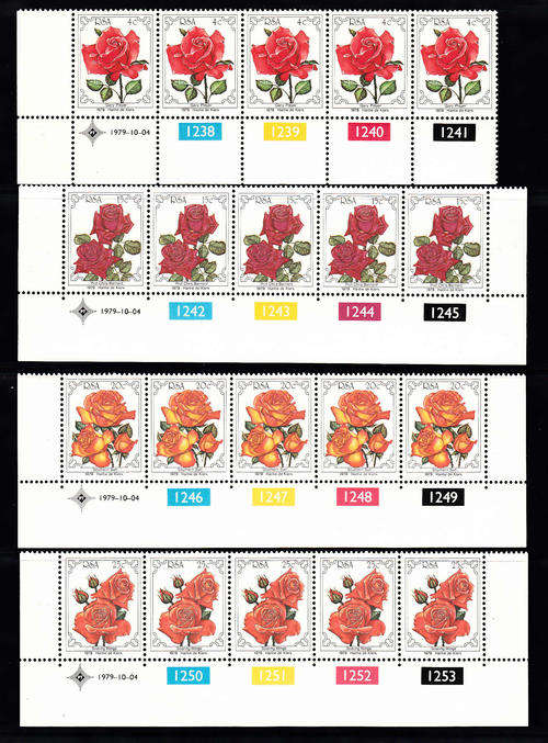 SACC 470-473: 4.10.1979: FOURTH WORLD ROSE CONVENTION SET OF 4 CONTROL STRIPS. U/MINT(**)