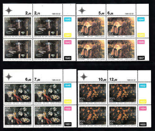 SACC 582-585: 22.2.1985: PAINTINGS BY FRANS OERDER SET OF 4 CONTROLS. U/MINT(**)