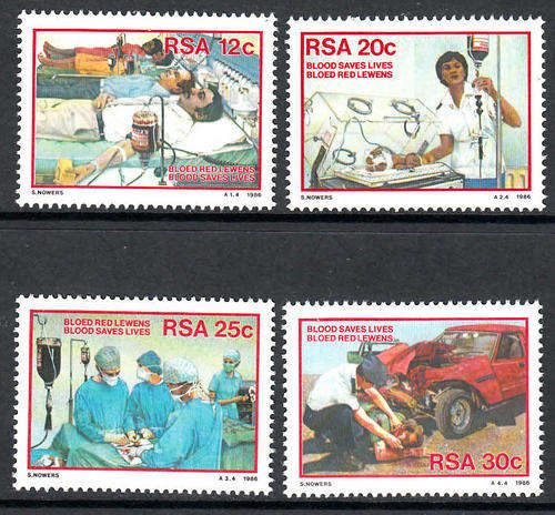 RSA SACC 600-603: 20.2.1986: DONATE BLOOD  SET OF 4. U/MINT (**)