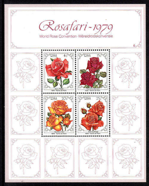 RSA: SACC 474: 4.10.1979: 4TH WORLD ROSE CONVENTION MINIATURE SHEET. U/MINT(**)