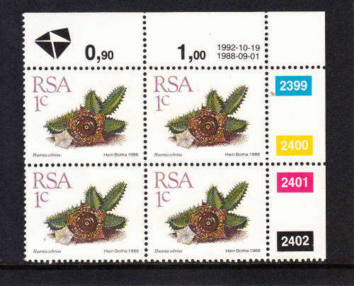 RSA: SUCCULENTS DEFINITIVE: 1c CONTROL (REPRINT) DATED 19.10.1992. U/MINT(**)