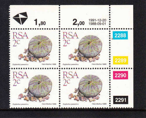 RSA: SUCCULENTS DEFINITIVE: 2c CONTROL (REPRINT) DATED 20.12.1991. U/MINT(**)