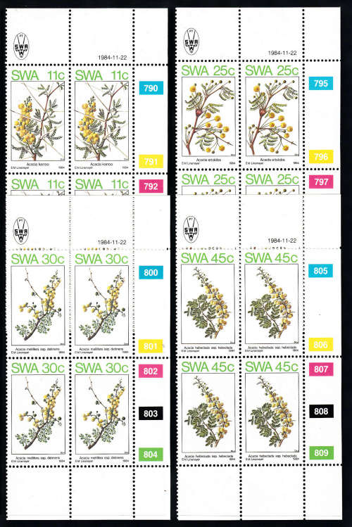 SWA: SACC 445-448: 22.11.1984: SPRING IN NAMIBIA (ACACIAS) SET OF 4 CONTROLS. U/MINT(**)