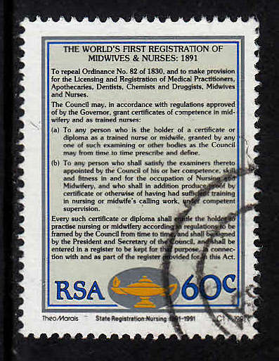 RSA SACC 750: 15.8.1991: STATE REGISTRATION FOR NURSES & MIDWIVES. POSTALLY USED