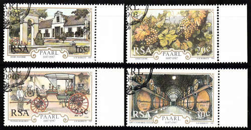 RSA SACC 629-632: 3.9.1987: 300TH ANNIV OF PAARL SET OF 4. USED(CTO)