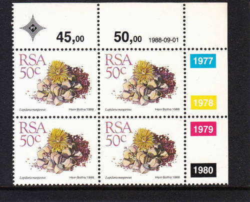 RSA: SUCCULENTS DEFINITIVE: 50c CONTROL (ORIGINAL ISSUE) DATED 1.9.1988. U/MINT(**)