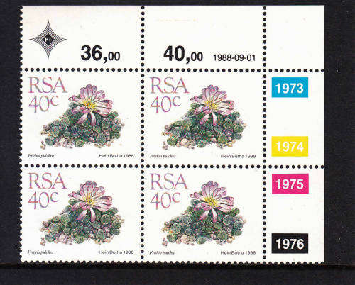 RSA: SUCCULENTS DEFINITIVE: 40c CONTROL (ORIGINAL ISSUE) DATED 1.9.1988. U/MINT(**)