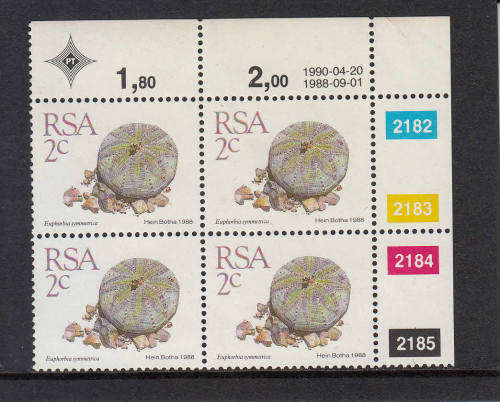 RSA: SUCCULENTS DEFINITIVE: 2c CONTROL (REPRINT) DATED 20.4.1990. U/MINT(**)