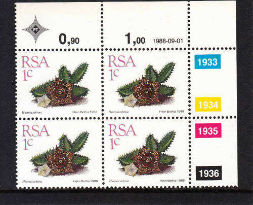 RSA: SUCCULENTS DEFINITIVE: 1c CONTROL (ORIGINAL ISSUE) DATED 1.9.1988. U/MINT(**)