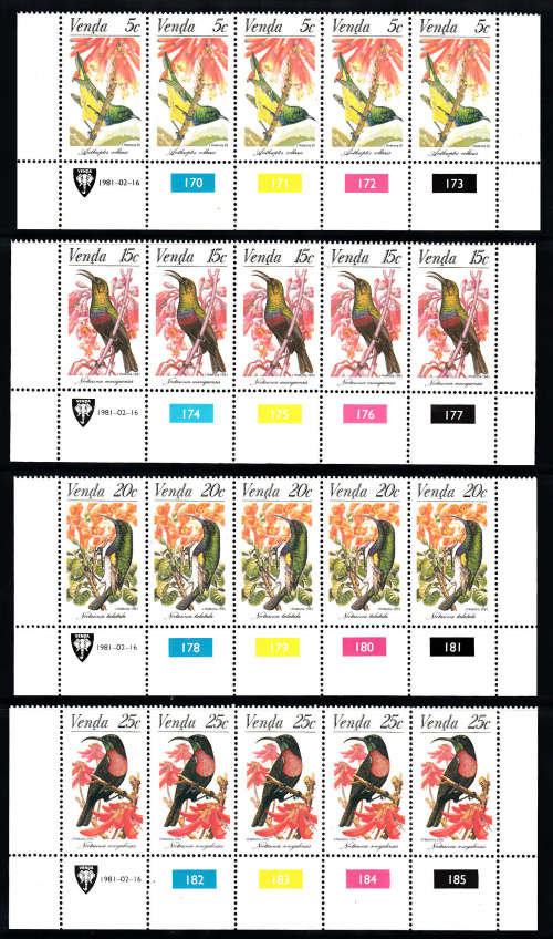 VENDA: SACC 38-41: 16.2.1981: SUNBIRDS SET OF 4 CONTROLS. U/MINT(**)