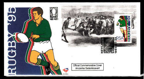 RSA: SACC 896: FDC 6.14a: ISSUED 25.5.1995: 1995 RUGBY WORLD CUP MINIATURE SHEET