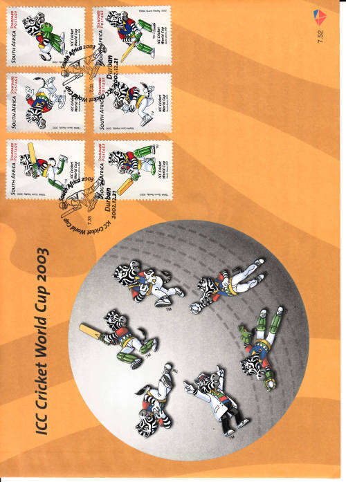 RSA: SACC 1499-1504: FDC  7.52: ISSUED 23.9.2002: ICC CRICKET WORLD CUP 2003
