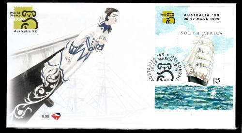 RSA: SACC 1192: FDC 6.95: ISSUED 19.3.1999: AUSTRALIA 1999 WORLD STAMP EXHIBITION MINIATURE SHEET