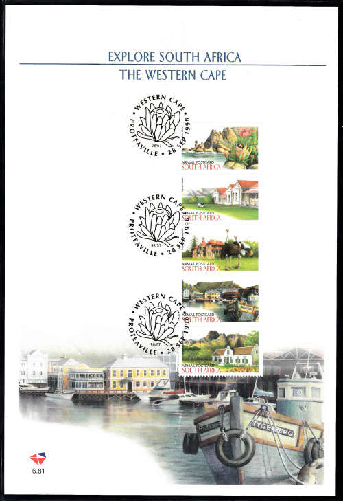RSA: SACC 1129-1133: FDC (CARD)  6.81: ISSUED 28.9.1998: EXPLORE SA BOOKLET STRIP - THE WESTERN CAPE