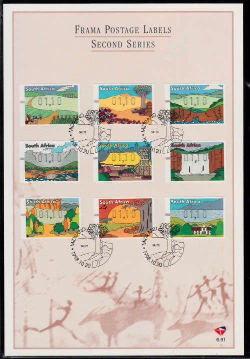 RSA: SACC 1147-1155: FDC (CARD)  6.91: ISSUED 20.10.1998: SECOND SERIES FRAMA POSTAGE LABELS
