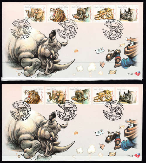 RSA: FDC 7.140 ISSUED 14.11.2008: BIG FIVE (2 COVERS - 2 SEQUENCES) (HIGH FACE VALUE STAMPS)