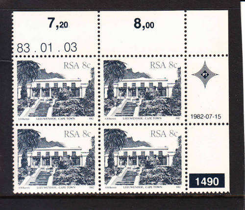 RSA: 4TH DEFIN (BUILDINGS): 8 CENTS PLATE 1490 DATED 3.1.1983. U/MINT(**)