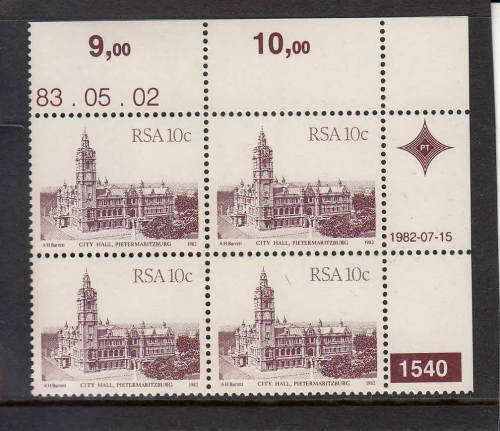 RSA: 4TH DEFIN (BUILDINGS): 10 CENTS PLATE 1540 DATED 2.5.1983. U/MINT(**)