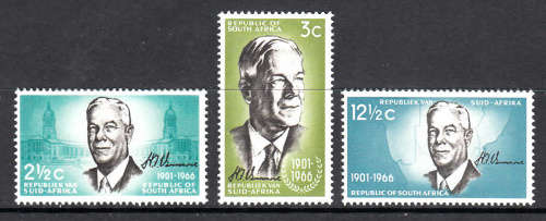 RSA: SACC 258-260: 6.12.1966: VERWOERD COMMEMORATION SET OF 3. U/MINT (**)
