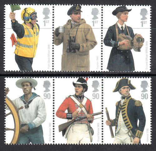 GB: SG 2964/69: 17.9.2009: MILITARY UNIFORMS (3RD IN SERIES) SET OF 6. U/MINT(**). CV R185