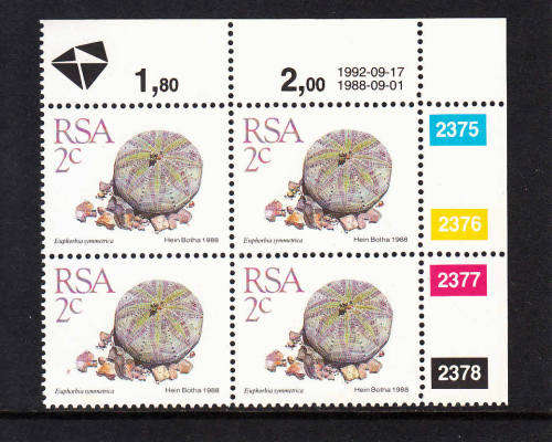 RSA: SUCCULENTS DEFINITIVE: 2c CONTROL (REPRINT) DATED 17.9.1992. U/MINT(**)