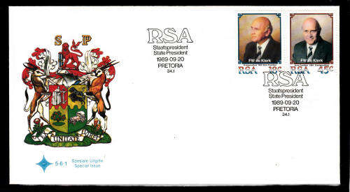 RSA: FDC 5.6.1: ISSUED 20.9.1989: INAUGURATION OF PRESIDENT F W DE KLERK