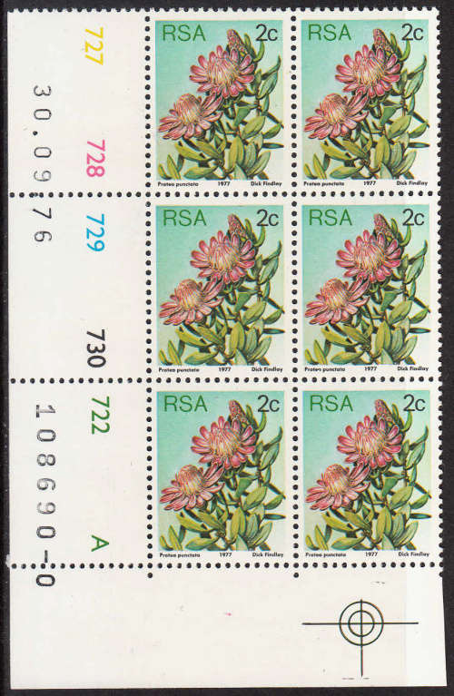 RSA: 3RD DEFIN (PROTEAS) - 2c PANE A DATED 30.9.1976. U/MINT(**)
