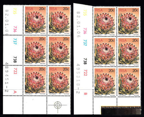 RSA: 3RD DEFIN (PROTEAS) - 20c PANES A & B DATED 6.1.82. U/MINT(**)