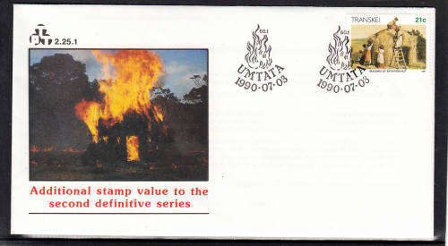 TRANSKEI: SACC 260: FDC 2.25.1: ISSUED 3.7.1990: 21c ADDITIONAL VALUE TO THE DEFINITIVE SERIES