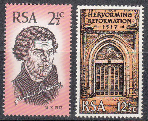 RSA: SACC 274-275: 31.10.1967: 450TH ANNIV OF REFORMATION SET OF 2. U/MINT(**)