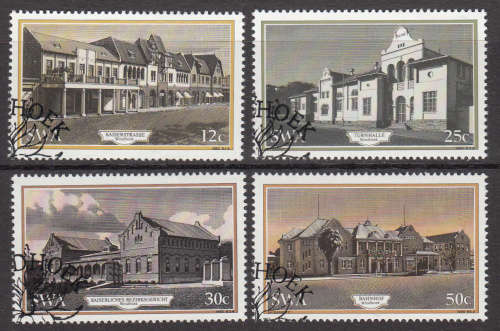 SWA: SACC 454-457: 6.6.1985: HISTORIC BUILDINGS OF WINDHOEK SET OF 4. USED(CTO)