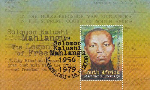 RSA: SACC 1974: 15.10.2009: SOLOMON KALUSHI MAHLANGU MINIATURE SHEET. USED(CTO)