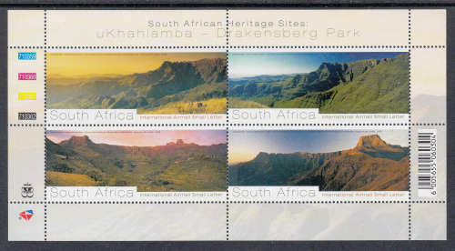 RSA: SACC 1904: 23.9.2008: SA HERITAGE SITES SHEETLET OF 4. HIGH FACE VALUE. U/MINT(**). CV R130