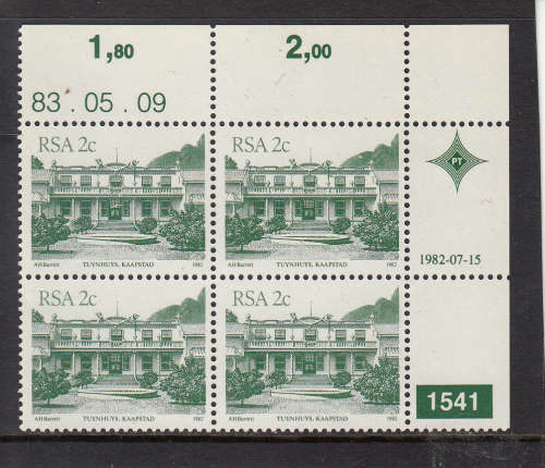 RSA: 4TH DEFIN (BUILDINGS): 2 CENTS PLATE 1541 DATED 9.5.1983. U/MINT(**).