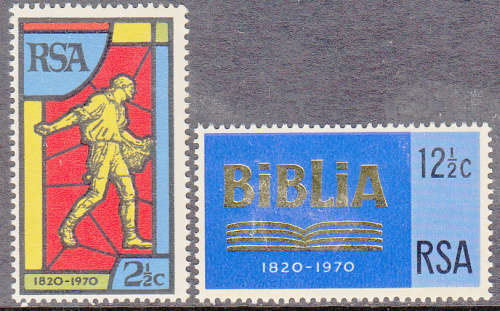 RSA: SACC 306-307: 24.8.1970: 150TH ANNIV OF BIBLE SOCIETY SET OF 2. U/MINT(**)