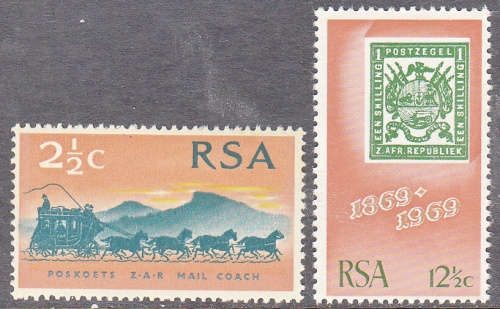 RSA: SACC 302-303: 6.10.1969: 100 ANNIV OF ZAR SET OF 2. U/MINT(**)