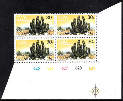 SWA 2ND DEFINITIVE ISSUE (SUCCULENTS): 30c CONTROL 625-629 WITH IMPERF WIDE BOTTOM MARGIN U/MINT(**)
