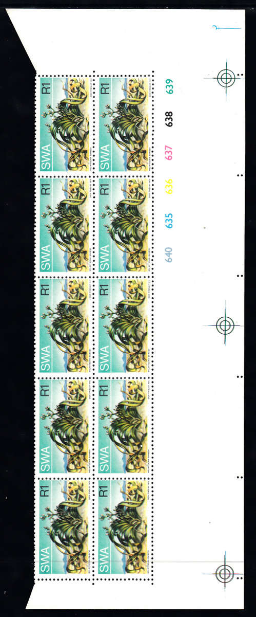 SWA 2ND DEFINITIVE ISSUE (SUCCULENTS): R1 CONTROL BLOCK OF 10 WITH WIDE MARGINS. U/MINT(**)