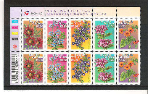 RSA: 7TH DEFINITIVES - SCARCE U/MINT R1.30 CONTROL BLOCK OF 10 DATED 1.11.2000