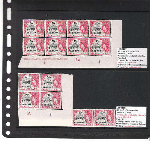BASUTOLAND/LESOTHO 1966 OVERPRINTS:50 CENTS PLATE/IMPRINT BLOCKS  AS PER DESCRIPTION