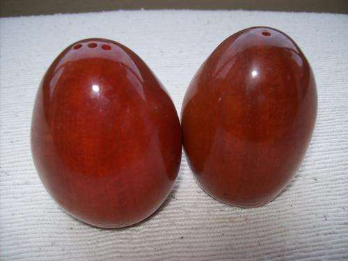 RED IVORY WOOD SALT & PEPPER SHAKERS