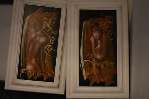 2 Oil on Board Nude Male & Female