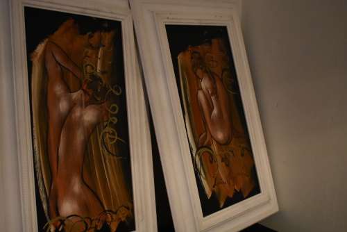 2 Oil on Board Nude Male & Female