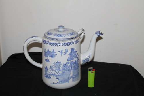 Blue and White Enamel Coffee Pot