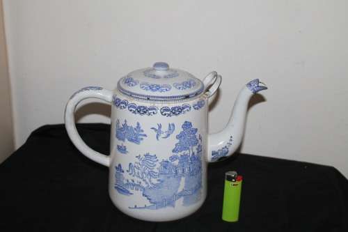 Blue and White Enamel Coffee Pot