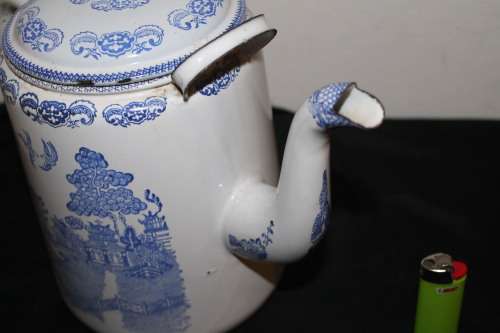 Blue and White Enamel Coffee Pot