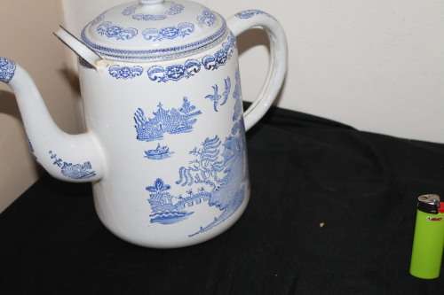 Blue and White Enamel Coffee Pot