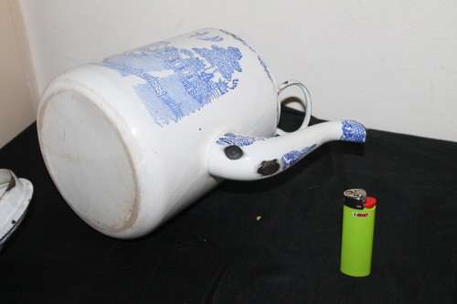 Blue and White Enamel Coffee Pot